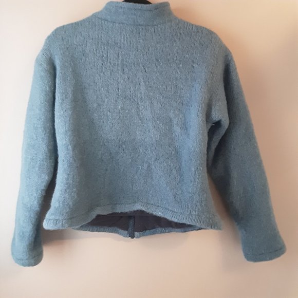 Made in Nepal Polar Fleece Lined Chunky Wool Sweater | Blue White | S-M - Picture 9 of 12